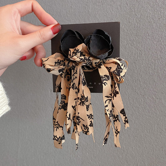 Warm Color Fashion Fabric Tassel Bow Petal Earrings  Simple and Cute Trendy Earrings for Women