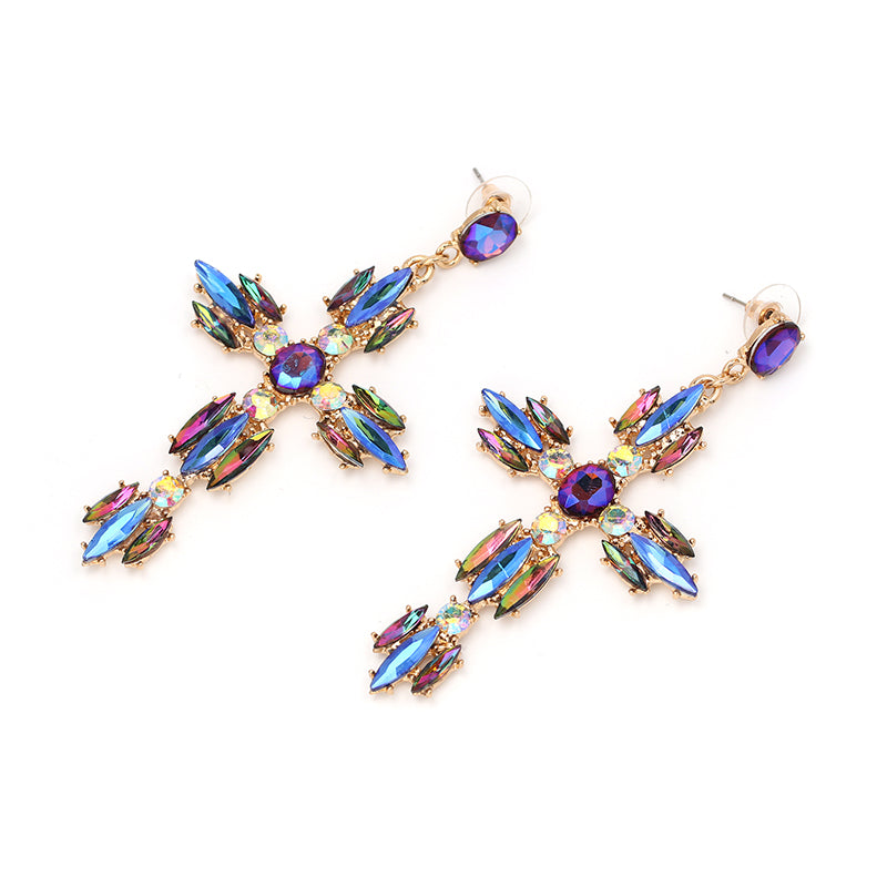 Ladies Blue Shinnery Crystal New Arrival Cross Drop  Earrings Jewelry for Women