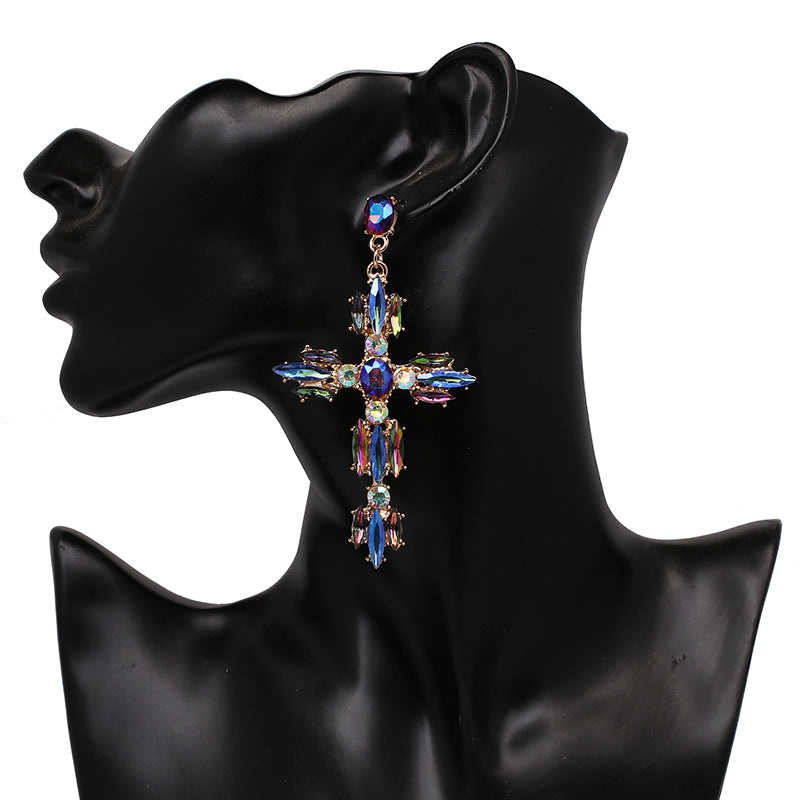 Ladies Blue Shinnery Crystal New Arrival Cross Drop  Earrings Jewelry for Women
