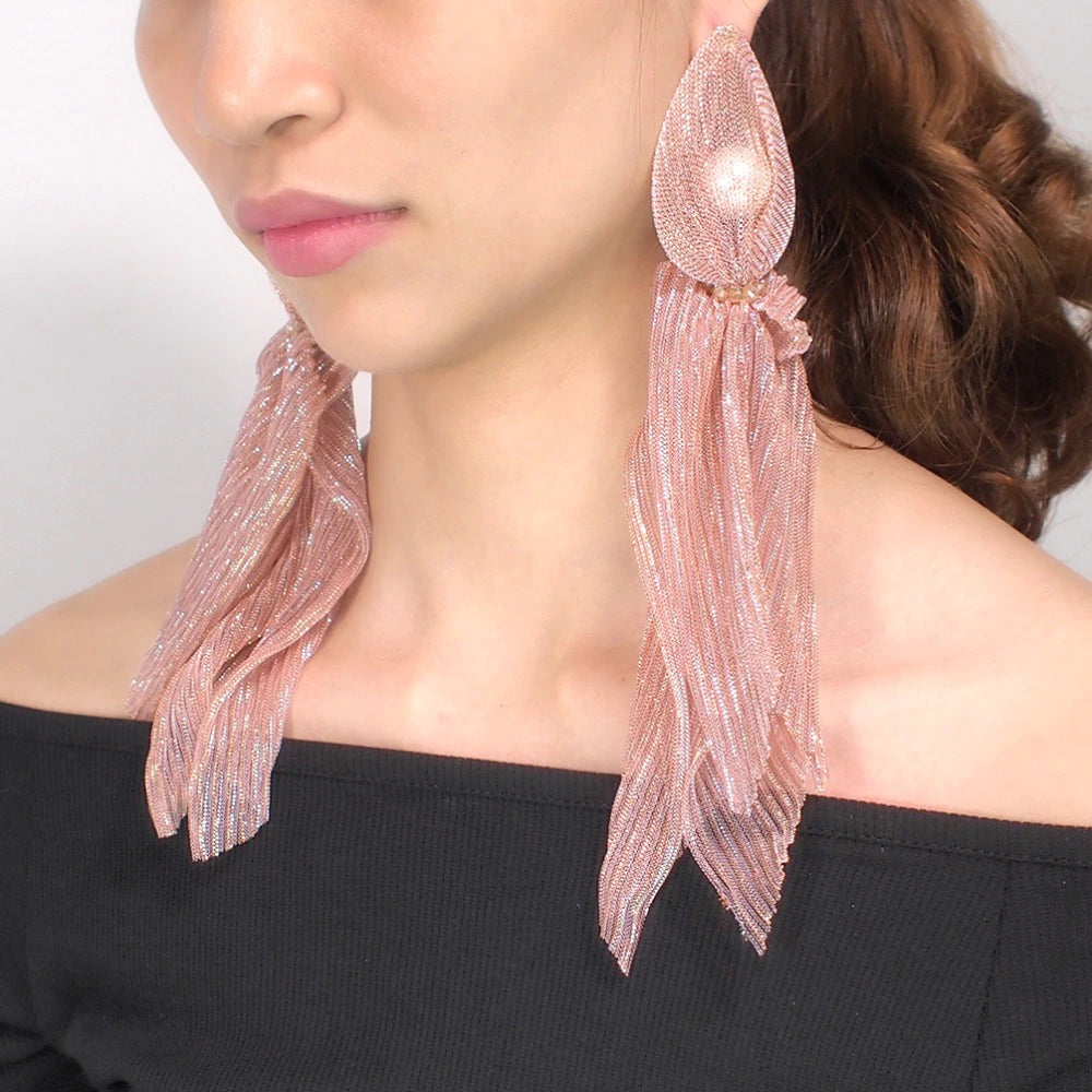 Beautiful Lace Mesh Wrap Pearl Long Statement Fashion Jewelry Ladies Earrings