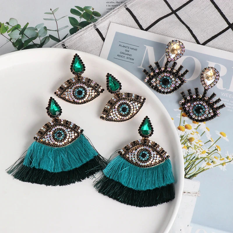 Edgy Evil Eye  Fashion Tassel Drop Beautiful Women Earrings Accessories