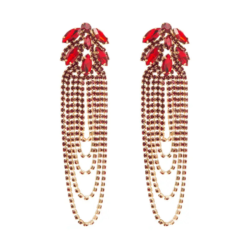 Glamorous Rhinestones Tassel Crystal Drop Luxury Jewelry for Women High Fashion Statement Diva Accessories