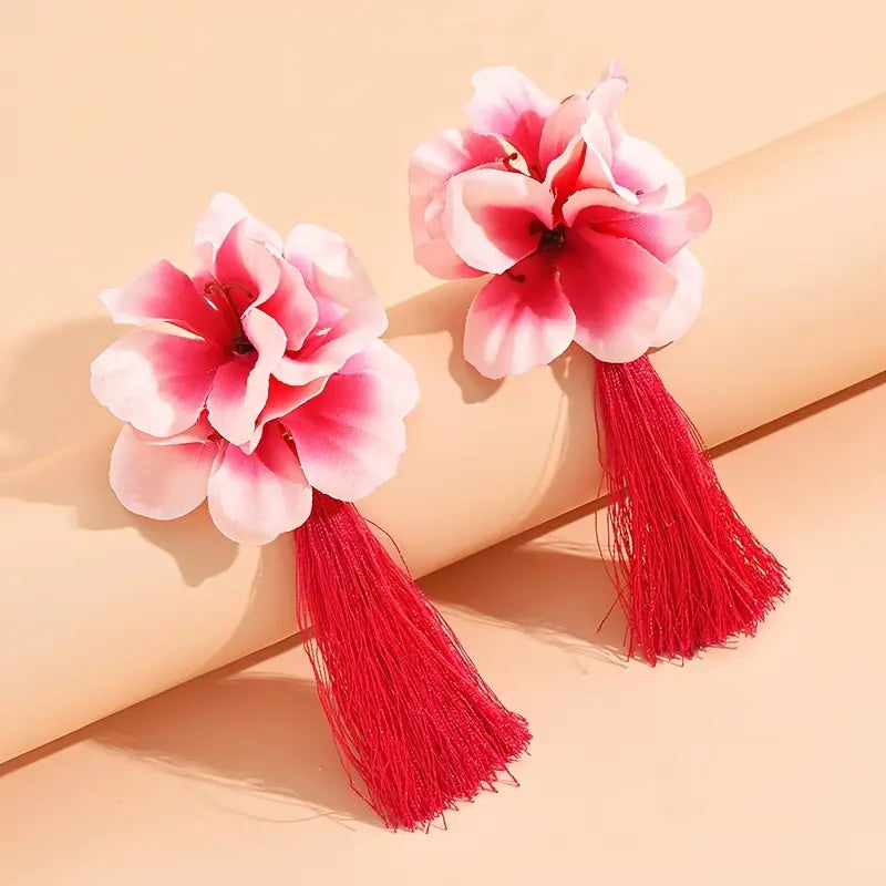 Pretty  Flower Tassel Drop Earrings Elegant Ear Jewelry for Women  Girls Accessories