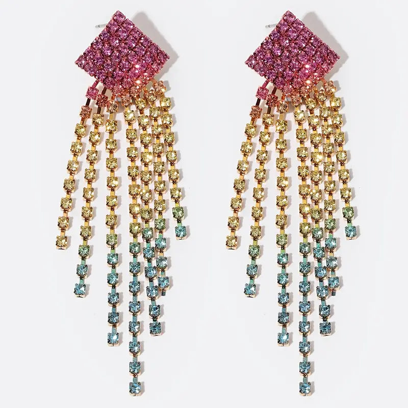 Pretty Earth Toned Colored Rhinestone Tassel Earrings Jewelry for Women Accessories