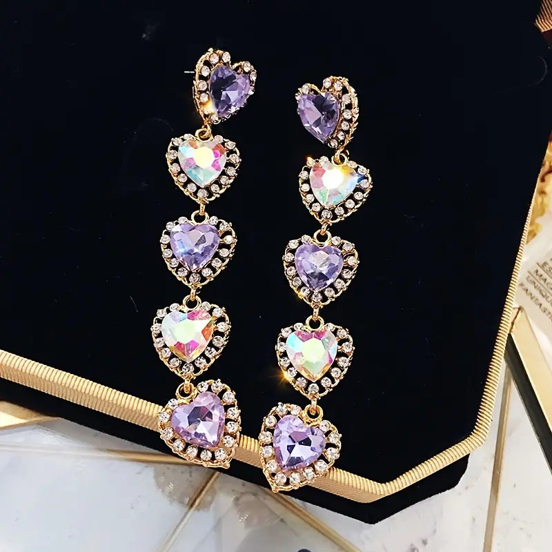 Fashion Heart Charm Colorful Crystal Rhinestone Earrings Jewelry