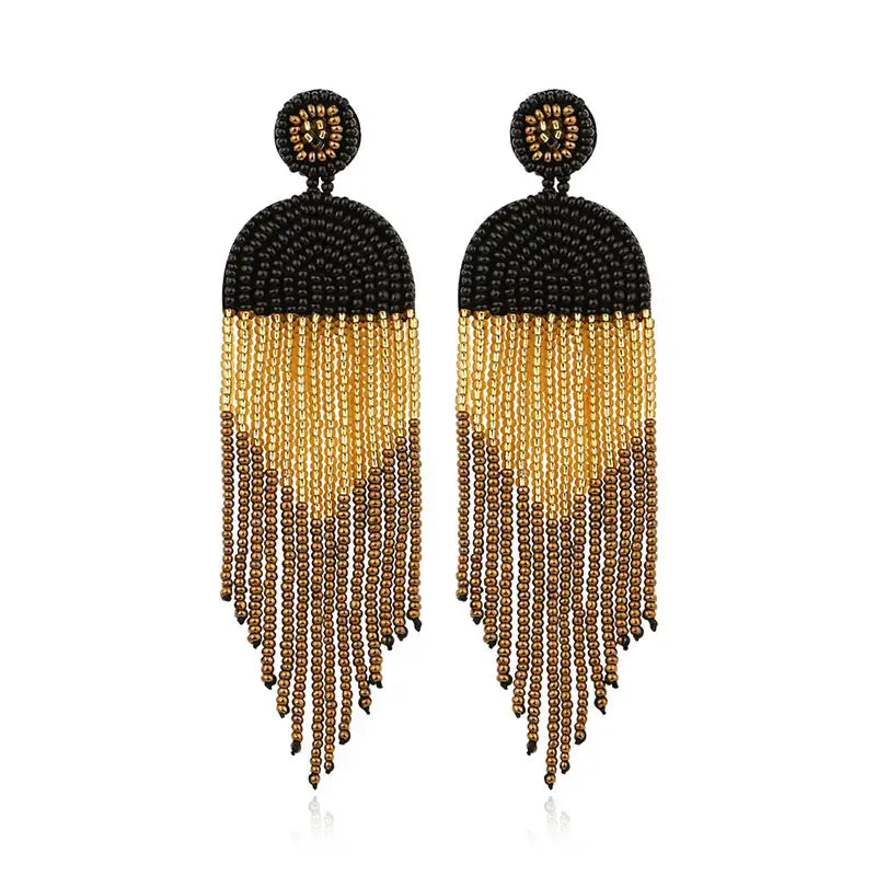 Bohemian Fashion Statement Rice Bead Long Tassel Earrings for Women Accessories