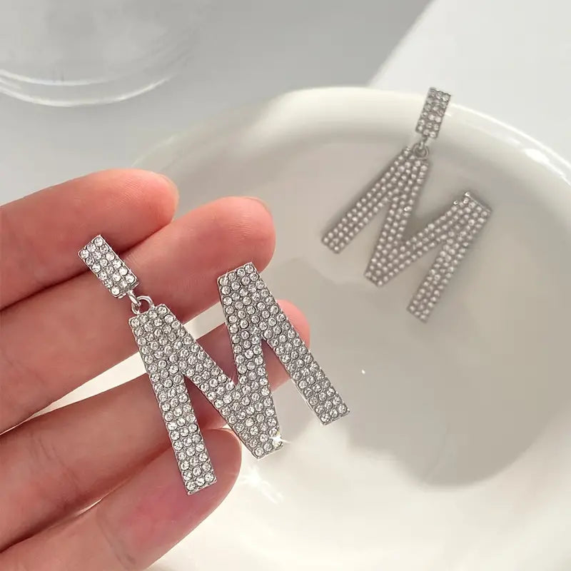 Chic Monogram Alphabet Letter Cute Rhinestone Drop Dangle Earrings Accessories