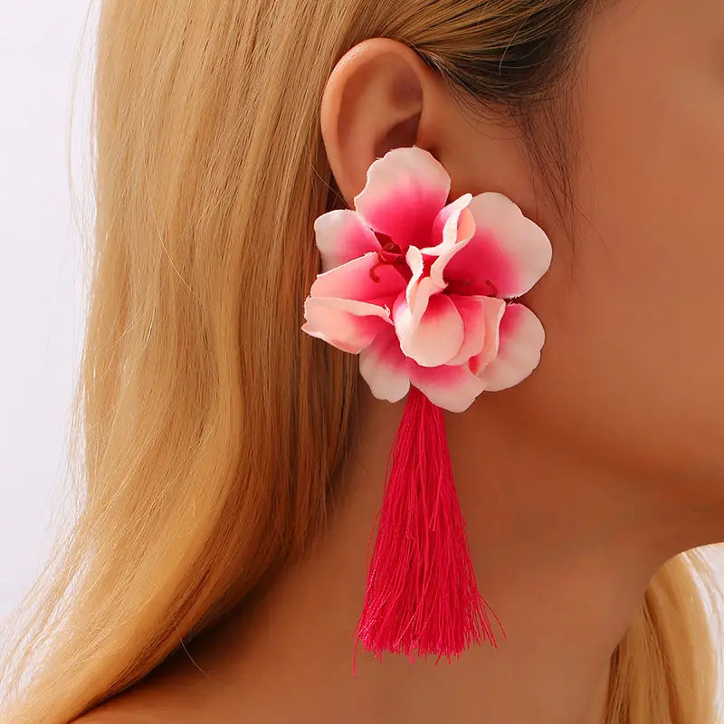 Pretty  Flower Tassel Drop Earrings Elegant Ear Jewelry for Women  Girls Accessories
