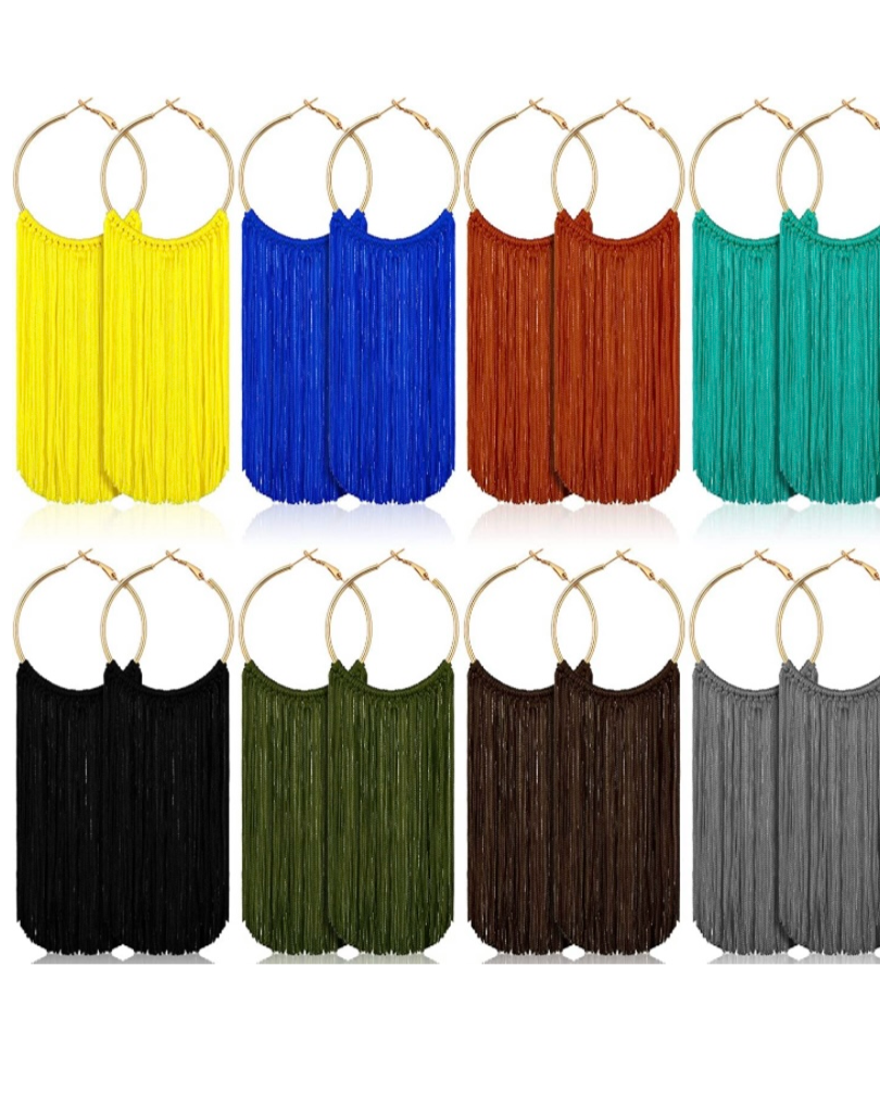 Fringe Styled Hoop Fashion Tassel Dangle Drop Bohemian  Statement Earrings Women Accessories