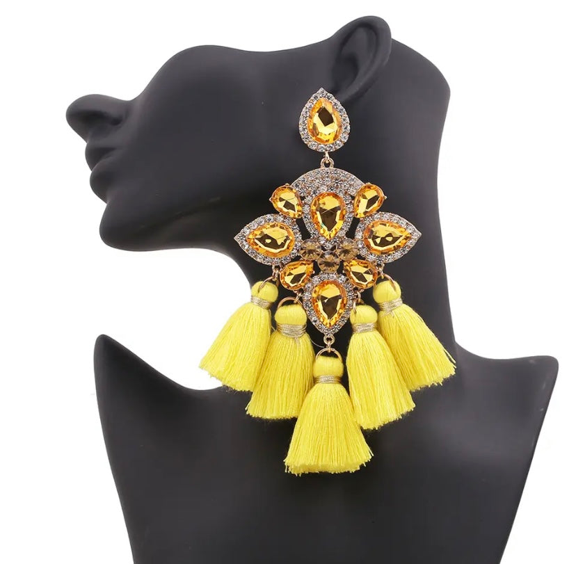New Luxury Rhinestone Chandelier Drop Fashion Statement Tassel Dangle Hanging Earring Jewelry