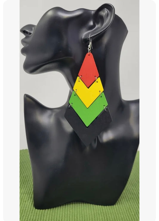 Fashionable Rasta Bob Marley Styled Wooden  Earrings One Love Earrings