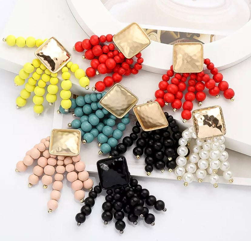 Glam Cute Statement Beaded Drop Earrings Fashion Trendy Jewelry Accessories for Women Accessories