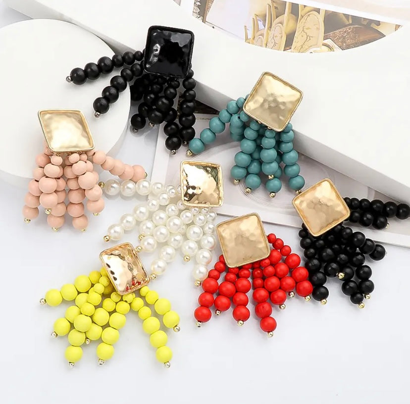 Glam Cute Statement Beaded Drop Earrings Fashion Trendy Jewelry Accessories for Women Accessories