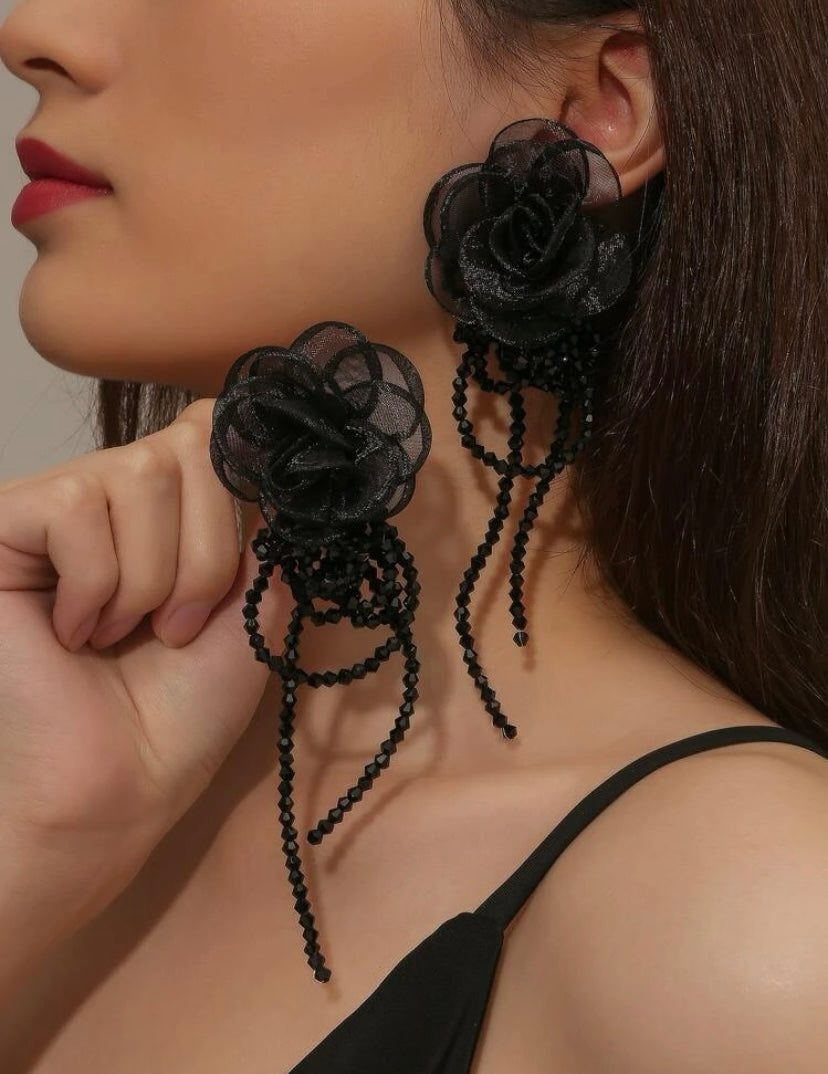 Fashion Beaded Crystal Flower Tassel Earrings New Trendy Earrings Women's Jewelry