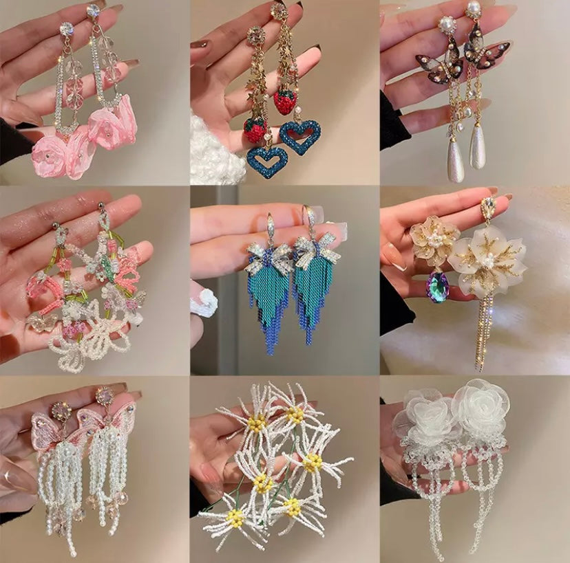 Fashion Beaded Crystal Flower Tassel Earrings New Trendy Earrings Women's Jewelry