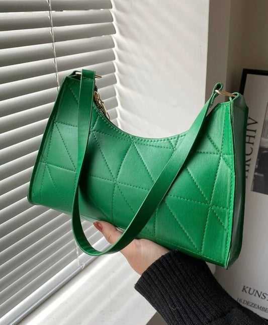 Fabulous Green Styled Quilted Zipper Purse Tote Baguette Bag Women Accessories