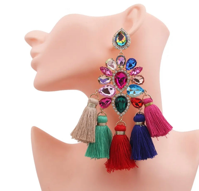 New Luxury Rhinestone Chandelier Drop Fashion Statement Tassel Dangle Hanging Earring Jewelry