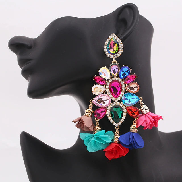 Petal Flower New Fashion Long Drop High Quality Earrings for Women Crystal Luxury  Jewelry