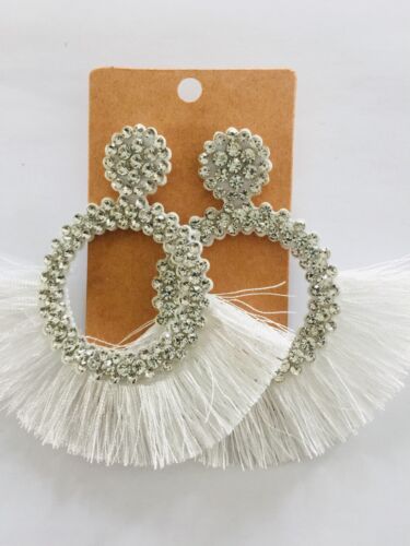 Cute Trendy Tassel Crystal Feathered Statement Fashion Rhinestone Earrings Women’s
