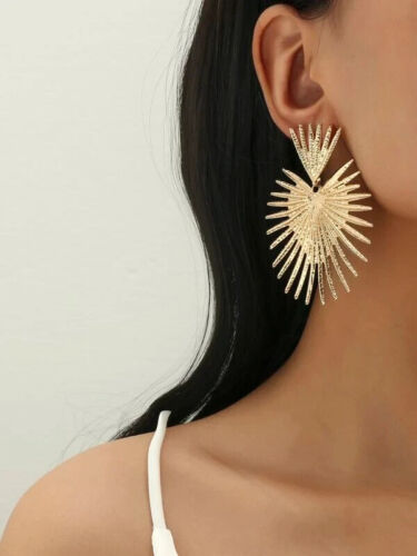 Ladies Fashion Gold Spike Shaped Statement Earrings & Necklace Set Women Nubian Styled Jewelry