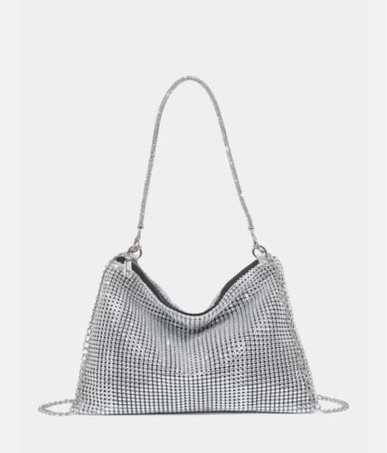 Women's Shimmer Silver Baguette Fashionista Statement Shoulder Purse Tote