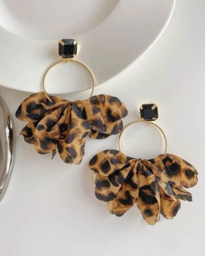 Leopard Hoop Cloth Drop Statement Fashion Earrings Ladies Women’s Jewelry Accessory