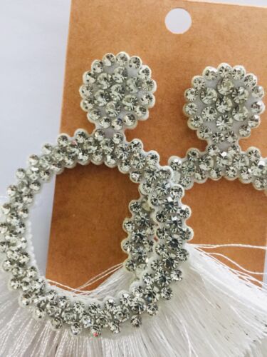 Cute Trendy Tassel Crystal Feathered Statement Fashion Rhinestone Earrings Women’s