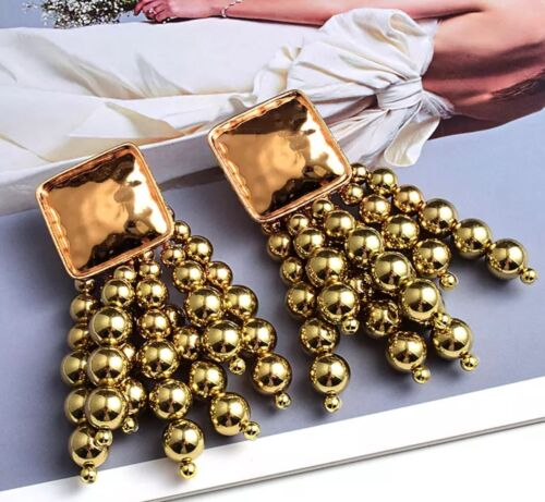 In Style Ladies Fashion Gold Beaded Women's Statement Dangled Trendy Earrings Jewelry