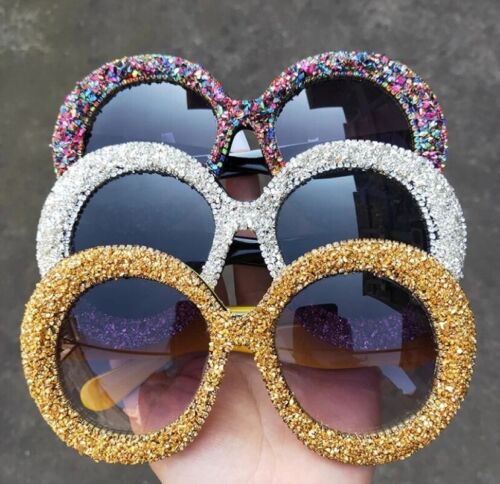 Fashion Statement Big Round Sunglasses Women's Rhinestone Glitter Crystal Luxury Shades