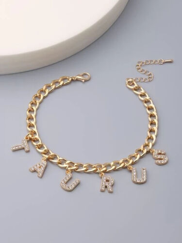 Trendy New Zodiac Sign Women’s Gold Fashion Statement Monogram Letter Bracelet Accessory