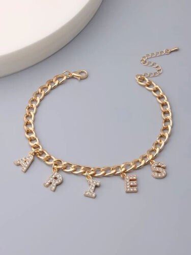 Trendy New Zodiac Sign Women’s Gold Fashion Statement Monogram Letter Bracelet Accessory