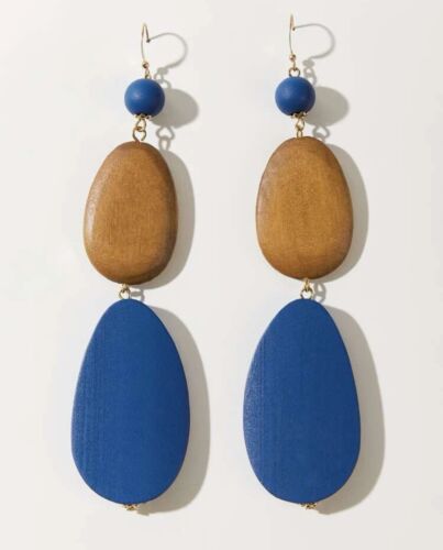 Trendy Fashion Wooded Blue Long Statement Earrings Women’s Jewelry