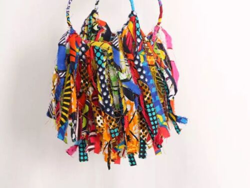African Women’s Big Hoop Styled Fabric Cloth Feathered Multicolor Statement Fashion Earrings