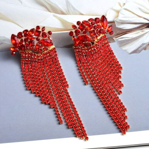 Shinny Red Statement Earrings For Women Trend Luxury Fashion Rhinestone Earrings
