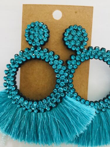 Cute Trendy Tassel Crystal Feathered Statement Fashion Rhinestone Earrings Women’s