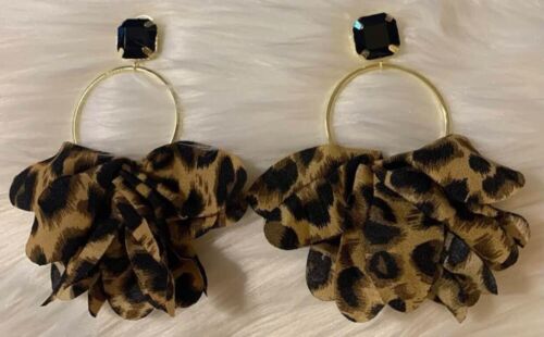 Leopard Hoop Cloth Drop Statement Fashion Earrings Ladies Women’s Jewelry Accessory