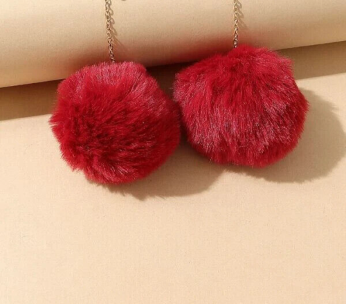 Sassy Fluffy Ladies Pom Pom Ball Dangle Fashion Statement Earrings Women Jewelry