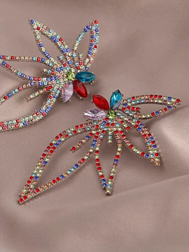 Fashion Flower Geometric Colorful Rhinestone Drop Earrings Ladies Women’s