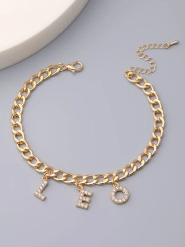 Trendy New Zodiac Sign Women’s Gold Fashion Statement Monogram Letter Bracelet Accessory