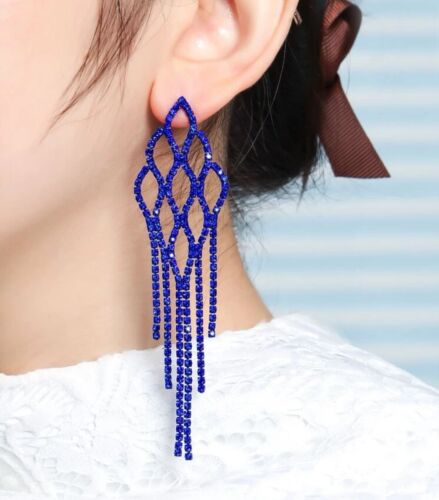 Ladies Blue Shimmery Fashion Statement Women's Bling Earrings Accessories