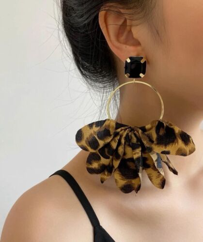 Leopard Hoop Cloth Drop Statement Fashion Earrings Ladies Women’s Jewelry Accessory