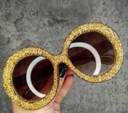 Fashion Statement Big Round Sunglasses Women's Rhinestone Glitter Crystal Luxury Shades
