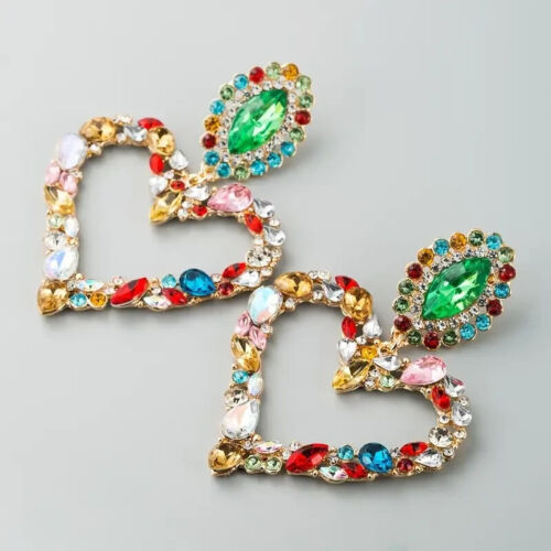 Women's Fashion Drop Earrings Statement Heart Shape Full Of Shiny Rhinestone  Beautiful Colors