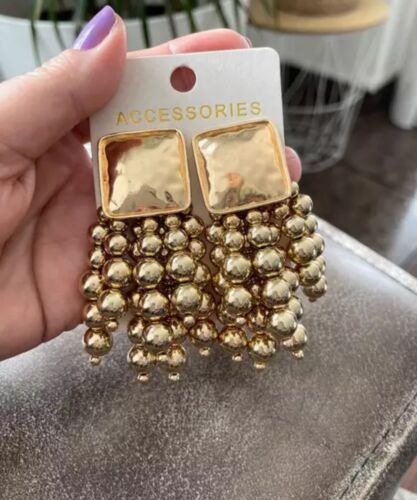 In Style Ladies Fashion Gold Beaded Women's Statement Dangled Trendy Earrings Jewelry