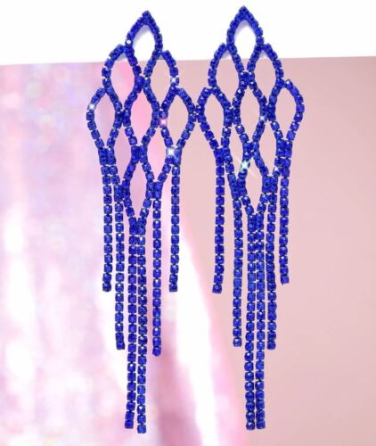 Ladies Blue Shimmery Fashion Statement Women's Bling Earrings Accessories
