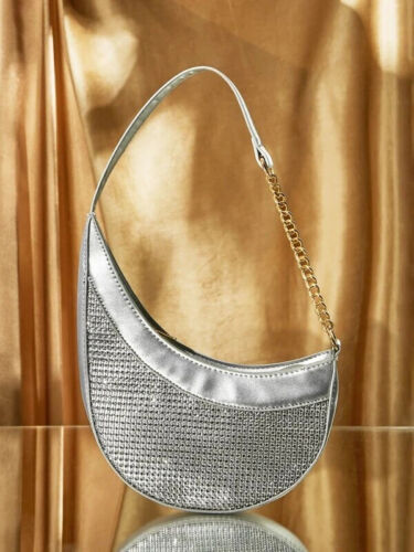 Women's Silver Metallic Rhinestone Fashion Statement Chain Novelty Bag