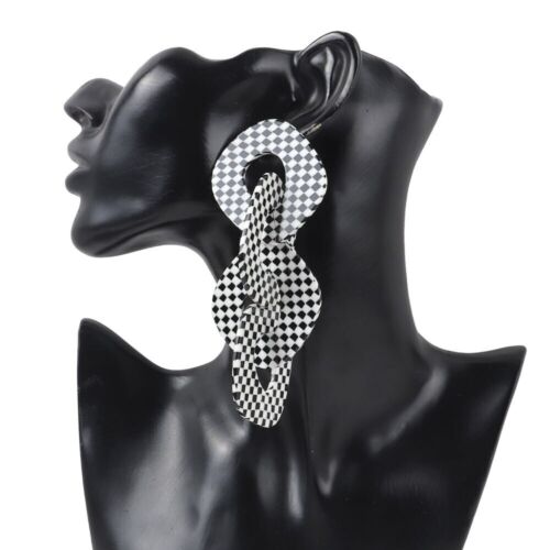 Classy Checkered Fashion Women Statement Print Geometric Drop Earrings Ladies Jewelry