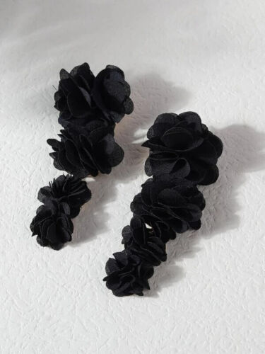 Ladies Black Flower Statement Rose Stunning  Dangle Earrings Women Jewelry