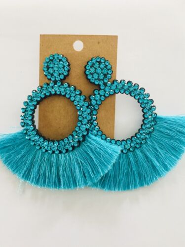 Cute Trendy Tassel Crystal Feathered Statement Fashion Rhinestone Earrings Women’s