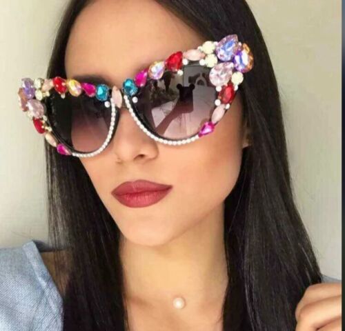 Fashion Statement Cat Eye Sunglasses Women's Rhinestone Crystal Luxury Shades